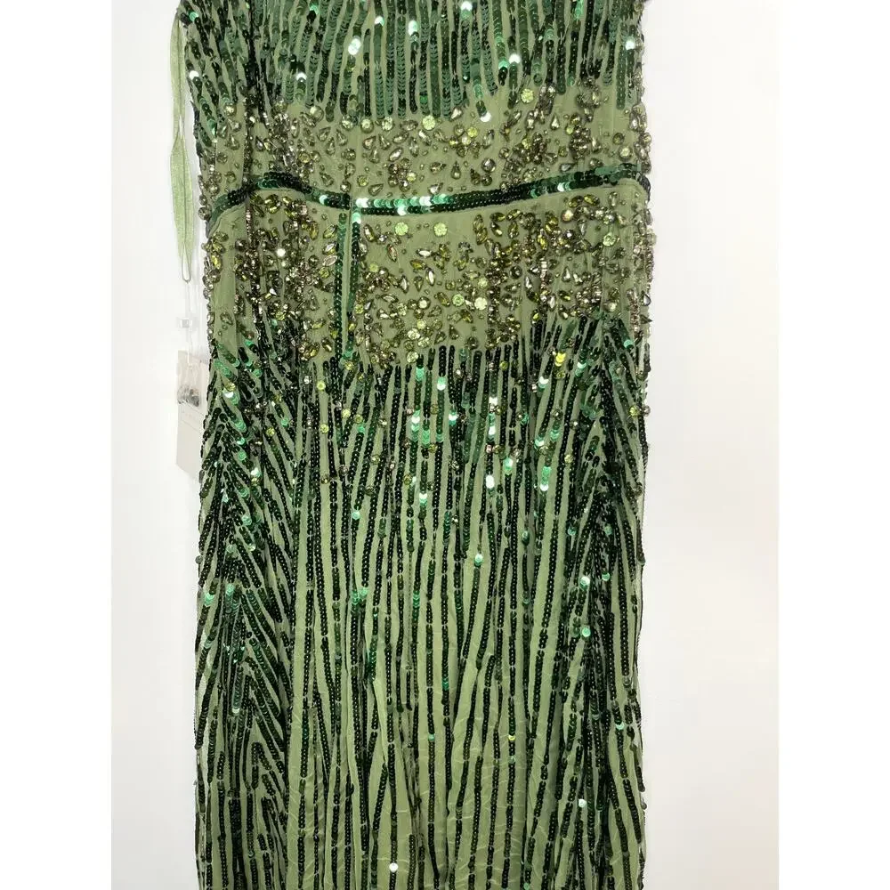 Mac Duggal Strapless Hand Embellished Beaded A Line Gown In Emerald 93915 14 New - Picture 9 of 15